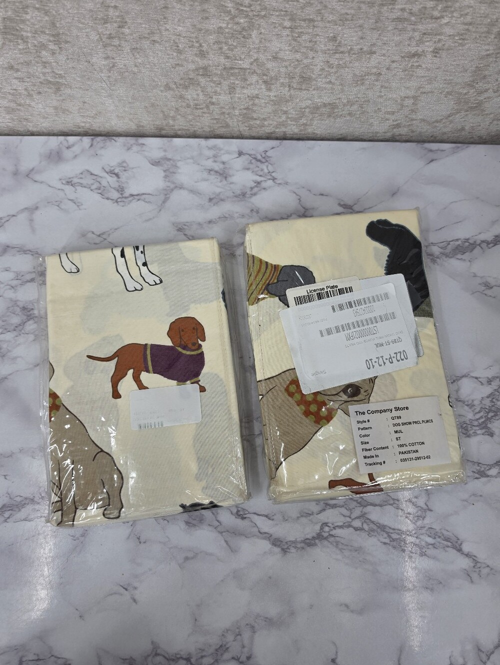 The Company Store Cream Dog Print Cotton Pillow Case Sham and 2 Pillowcases NEW